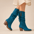 Wilhelmina | Western Fringe Faux Suede Knee High Boots with Block Heel
