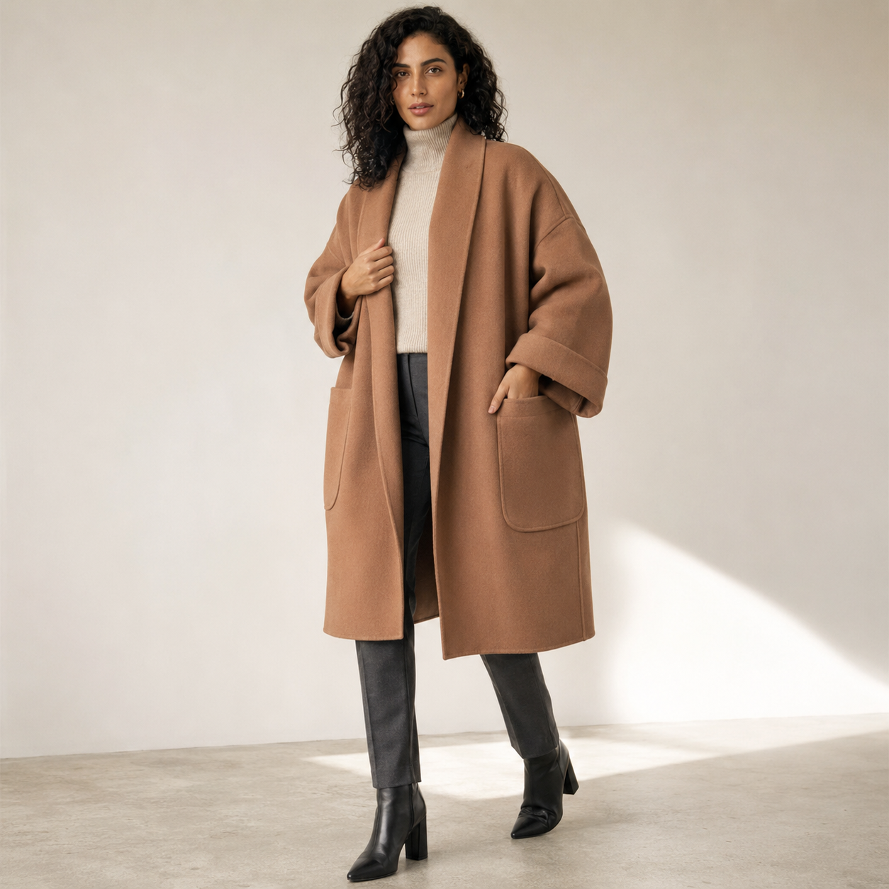 Ondine | Brown Wool Coat Oversized Double-Breasted