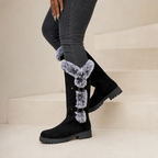 Genevieve | Faux Suede Plush-Lined Knee High Boots with Buckle Detail