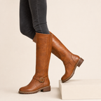 Beatrice | Buckle-Strap Knee High Boots with Low Block Heel