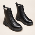 Matilda | Women's Black Fur-Lined Lace-Up Faux Leather Ankle Boots – Chunky Sole