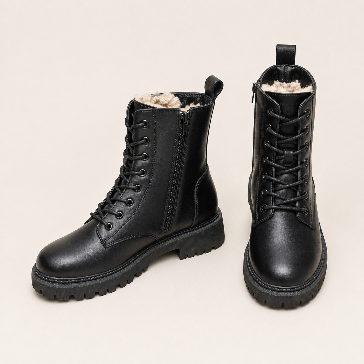 Matilda | Fur-Lined Lace-Up Leather Ankle Boots