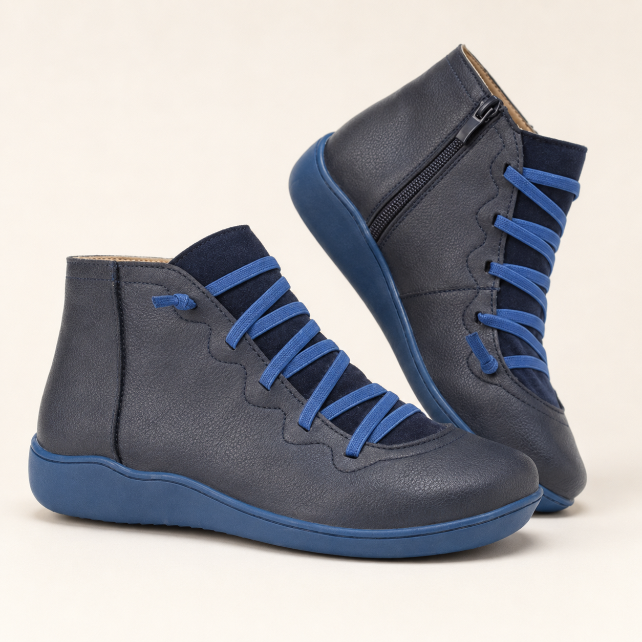 Cordelia | Flat Lace-Up Side-Zip Faux Leather Ankle Boots
