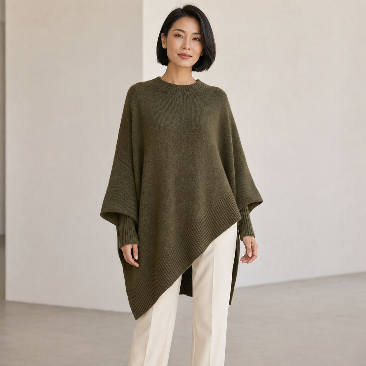 Yanna | Oversized Wool-Blend Sweater with Asymmetrical Hem