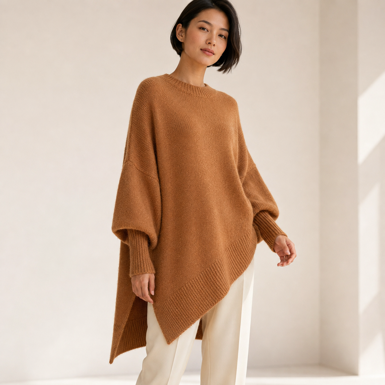 Yanna | Oversized Wool-Blend Sweater with Asymmetrical Hem