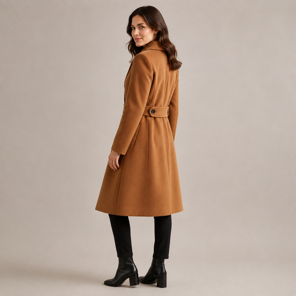 Odette | Sophisticated Longline Coat for Women with Belted Notch Lapel