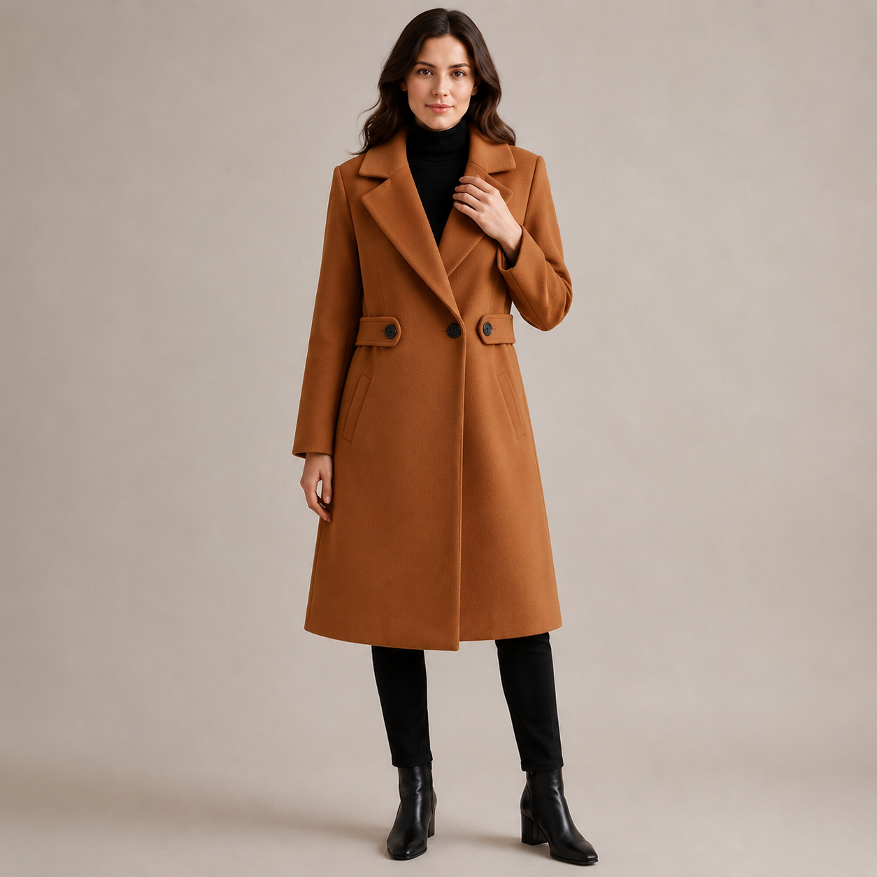 Odette | Sophisticated Longline Coat for Women with Belted Notch Lapel