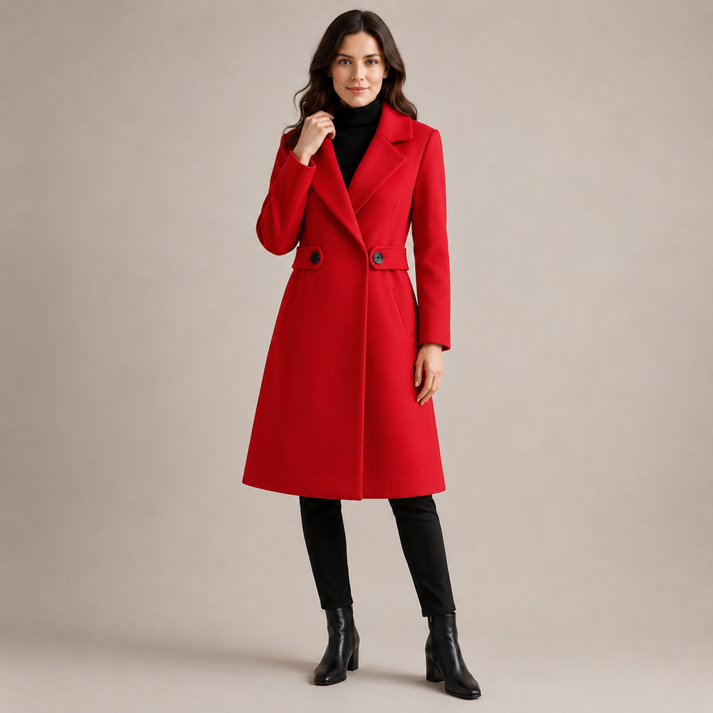 Odette | Sophisticated Longline Coat for Women with Belted Notch Lapel