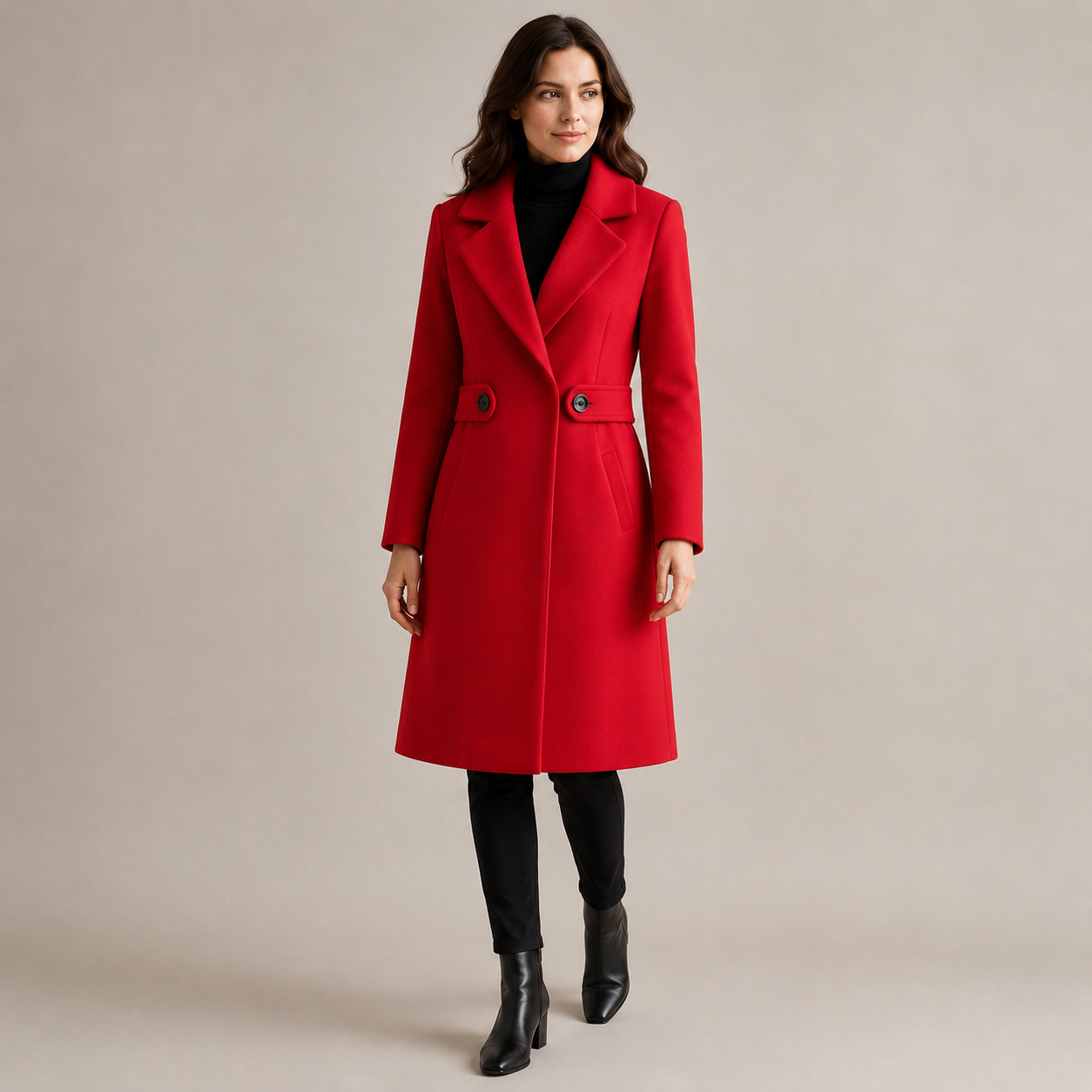 Odette | Sophisticated Longline Coat for Women with Belted Notch Lapel