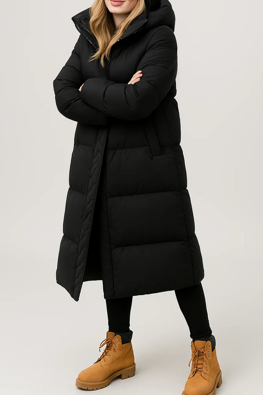 Noelle | Women's Long Padded Hooded Puffer Jacket – Insulated Longline Winter Coat