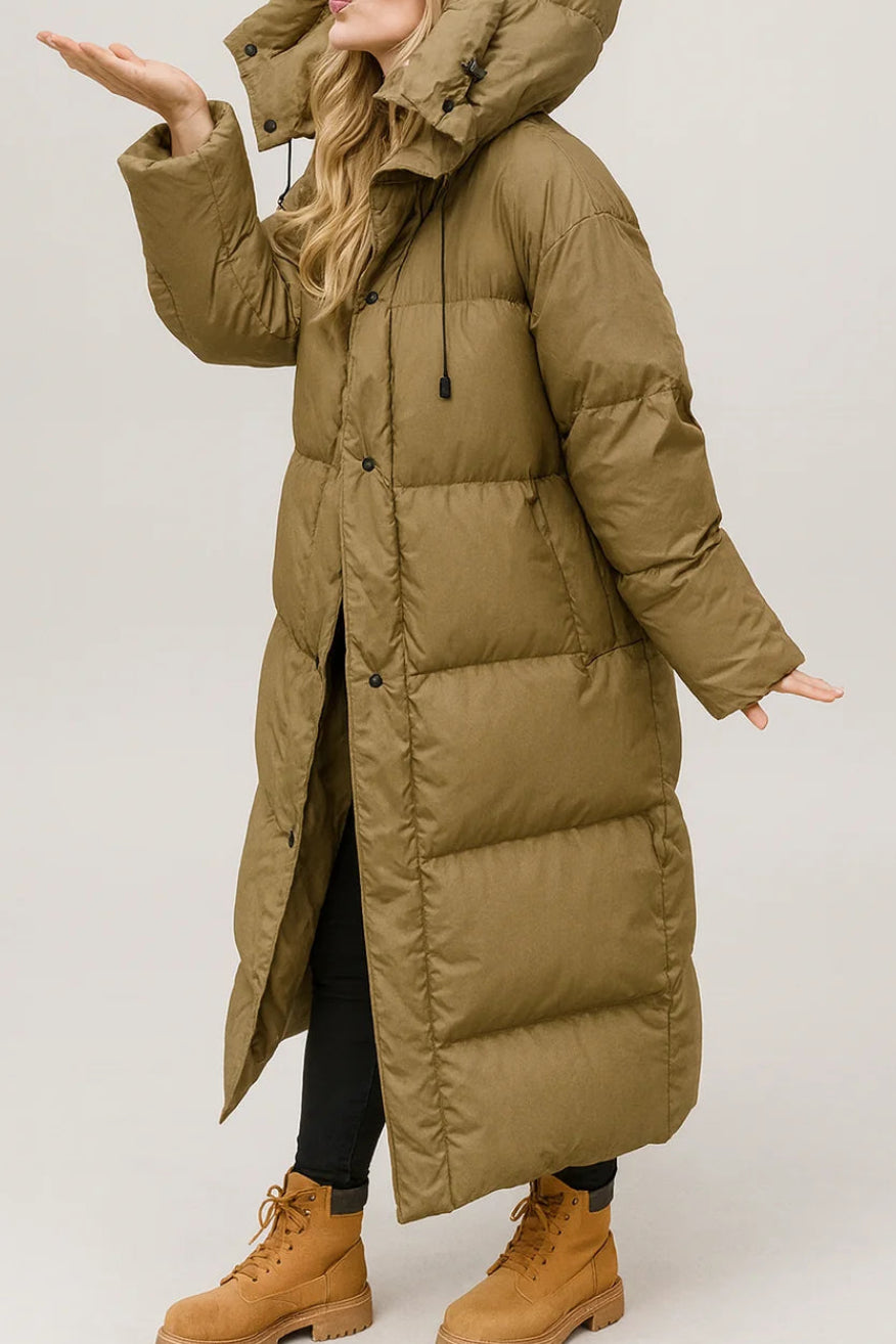 Noelle | Women's Long Padded Hooded Puffer Jacket – Insulated Longline Winter Coat