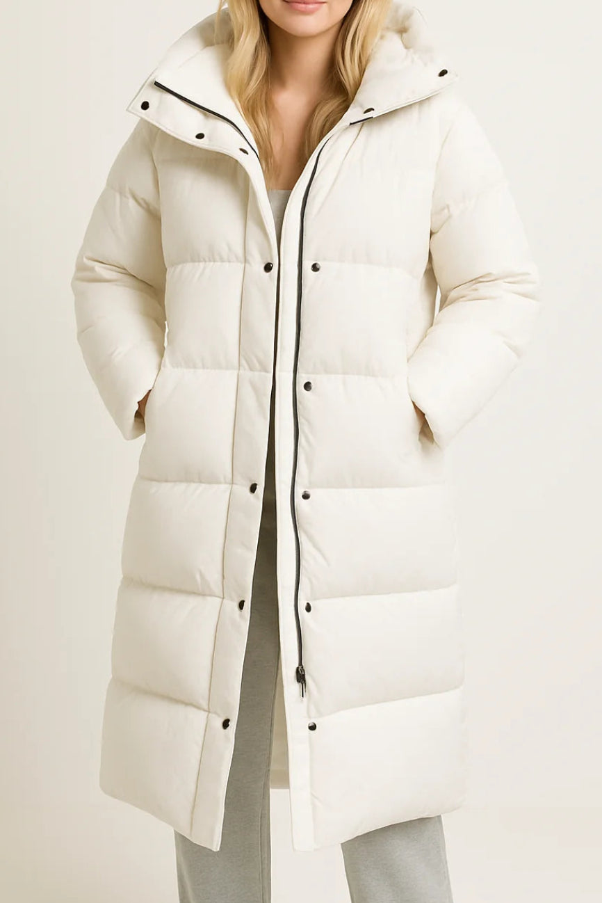 Noelle | Women's Long Padded Hooded Puffer Jacket – Insulated Longline Winter Coat