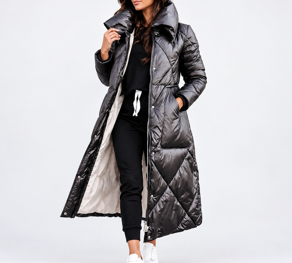 Serena | Women's Long Diamond-Quilted Puffer Jacket with High Collar & Relaxed Winter Fit