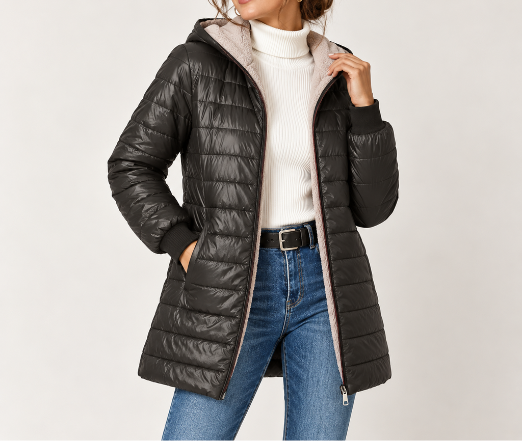 Aubrey | Women's Lightweight Hooded Quilted Puffer Jacket with Sherpa Lining, Ribbed Cuffs & Full-Zip Front