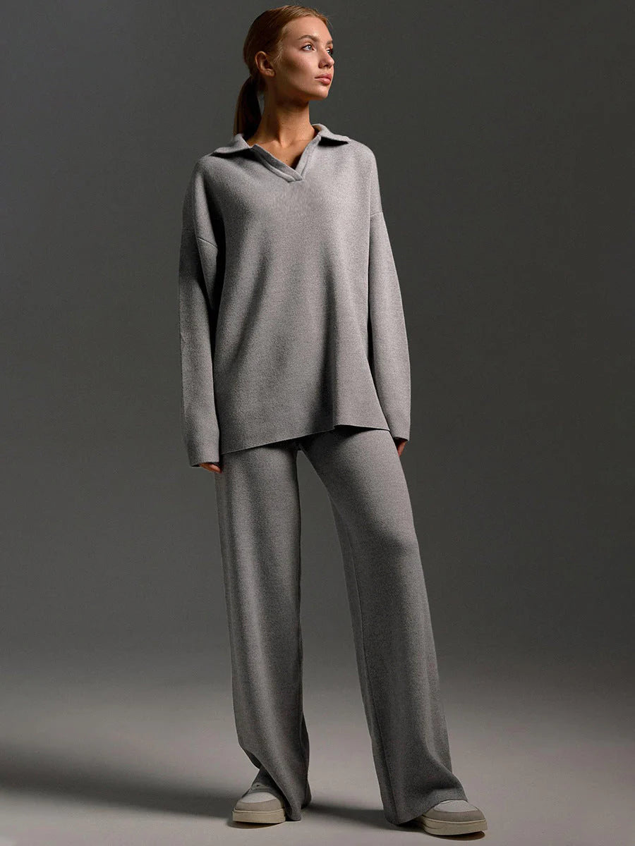 Nova | Cozy Oversized Knit Set with Wide Leg Pants