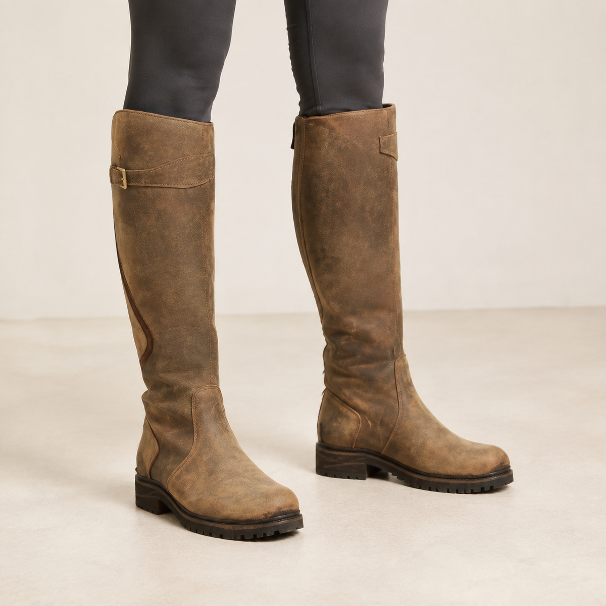 Josephine | Leather Knee High Boots with Buckle Detail