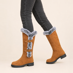 Genevieve | Faux Suede Plush-Lined Knee High Boots with Buckle Detail