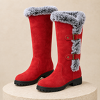 Genevieve | Faux Suede Plush-Lined Knee High Boots with Buckle Detail