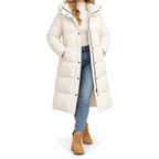 Noelle | Women's Long Padded Hooded Puffer Jacket – Insulated Longline Winter Coat
