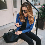 Isabeau – Women's Blue Structured Faux Leather Jacket