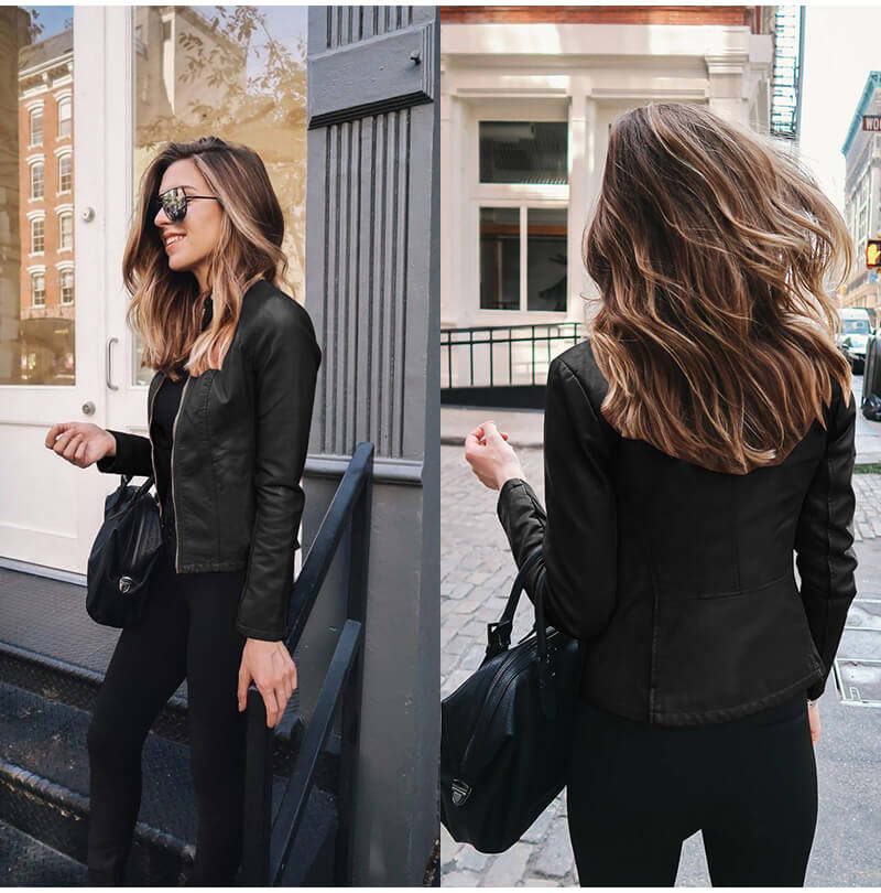 Isabeau – Women's Blue Structured Faux Leather Jacket