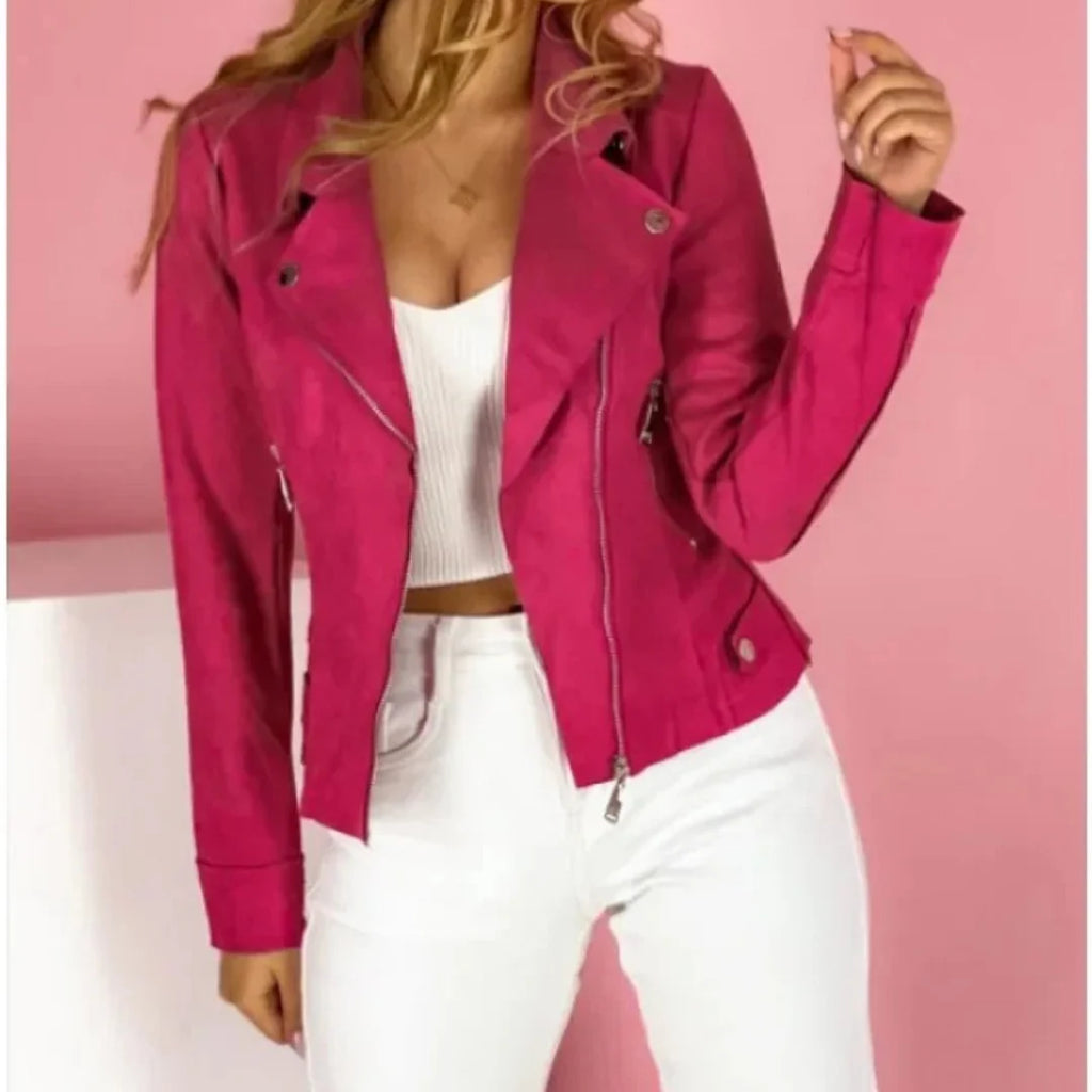 Ottoline – Women's Orange Collared Faux Leather Jacket