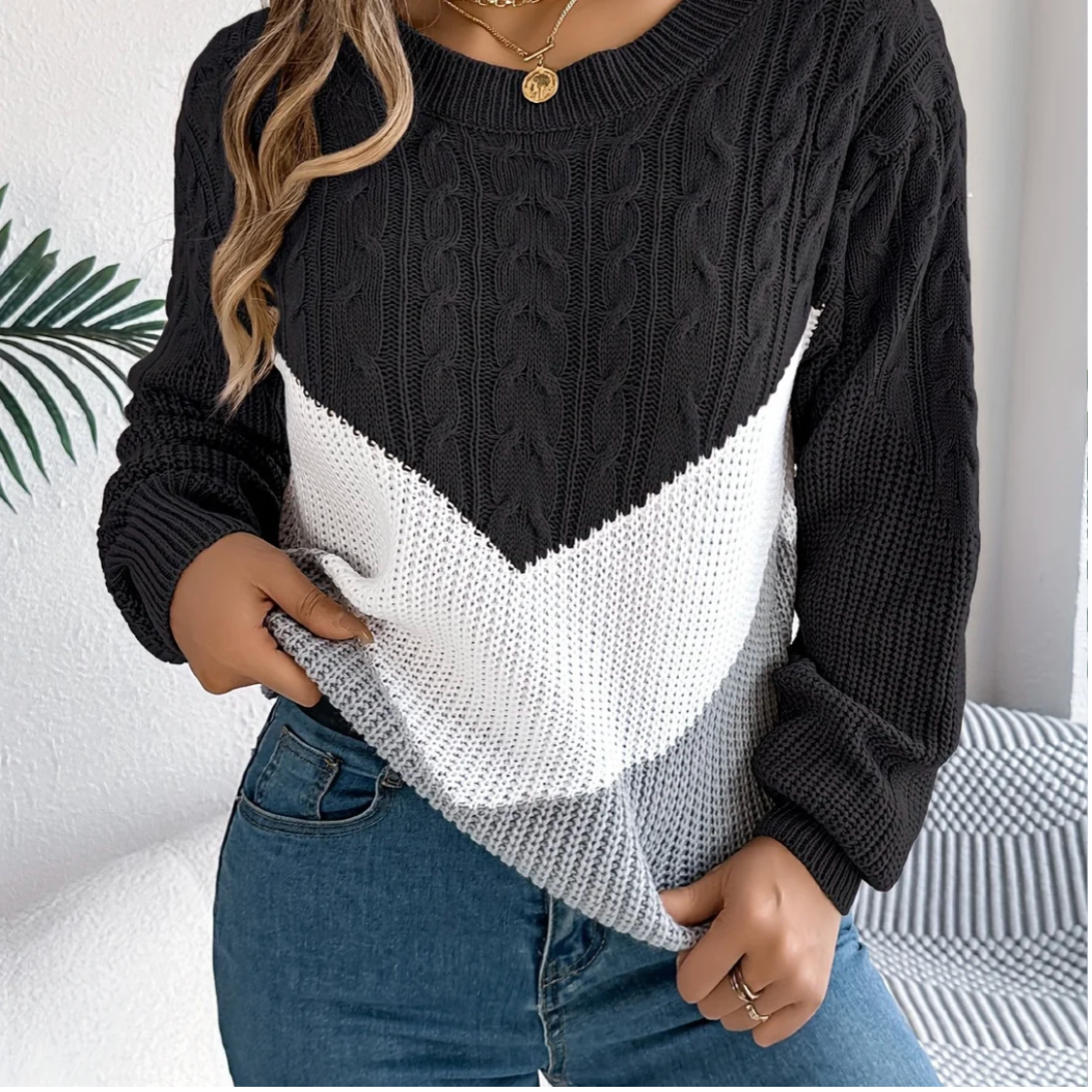 Annika | Women's Cable Knit Jumper – Colour Block Jumper