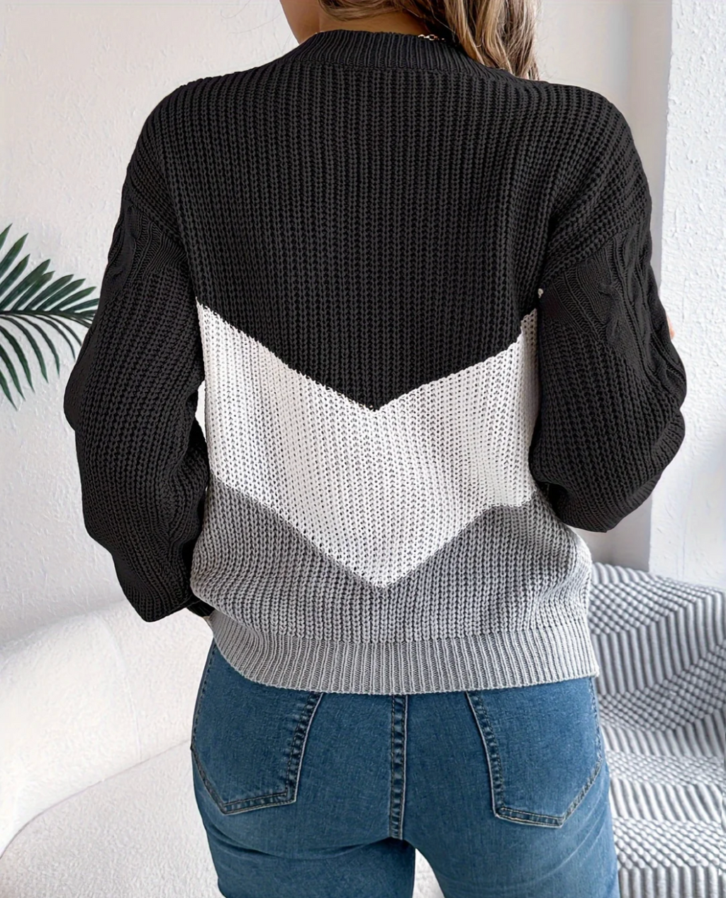 Annika | Women's Cable Knit Jumper – Colour Block Jumper