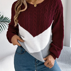 Annika | Women's Cable Knit Jumper – Colour Block Jumper