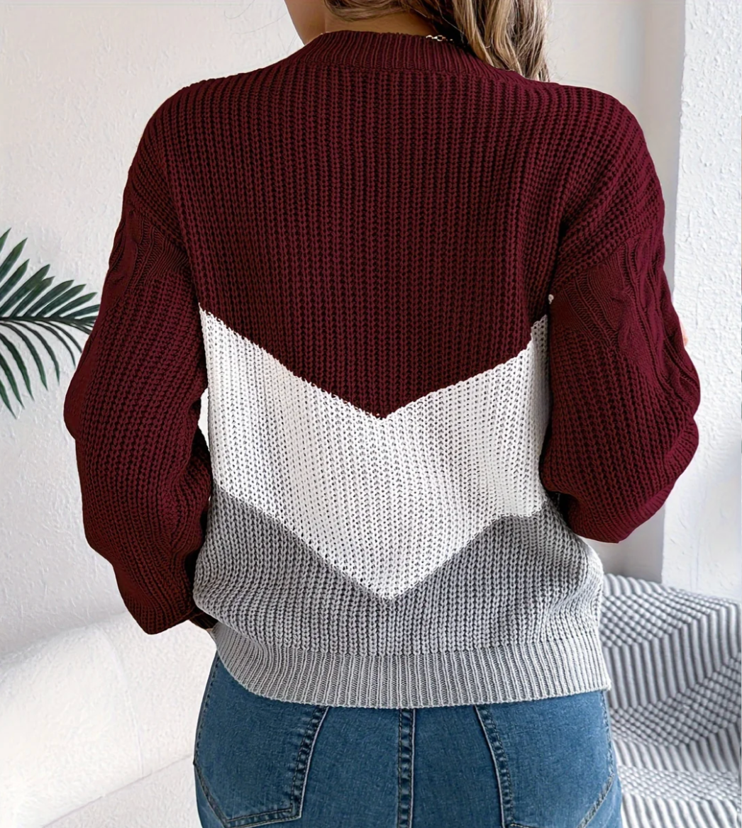 Annika | Women's Cable Knit Jumper – Colour Block Jumper