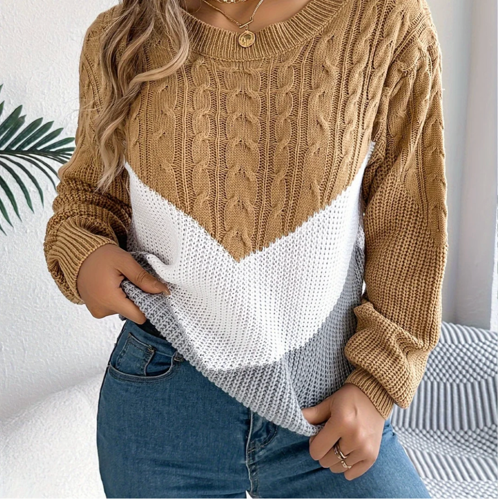 Annika | Women's Cable Knit Jumper – Colour Block Jumper