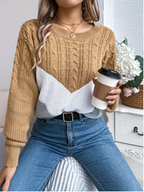 Annika | Women's Cable Knit Jumper – Colour Block Jumper