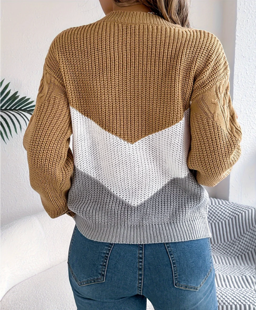 Annika | Women's Cable Knit Jumper – Colour Block Jumper