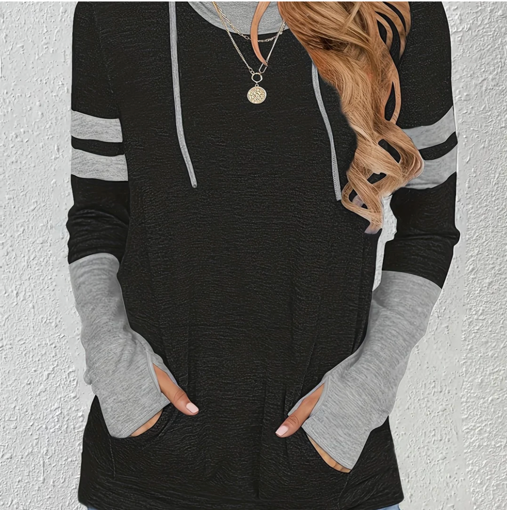 Greta | Women's Hoodie with Thumbholes – Colour Block Hoodie