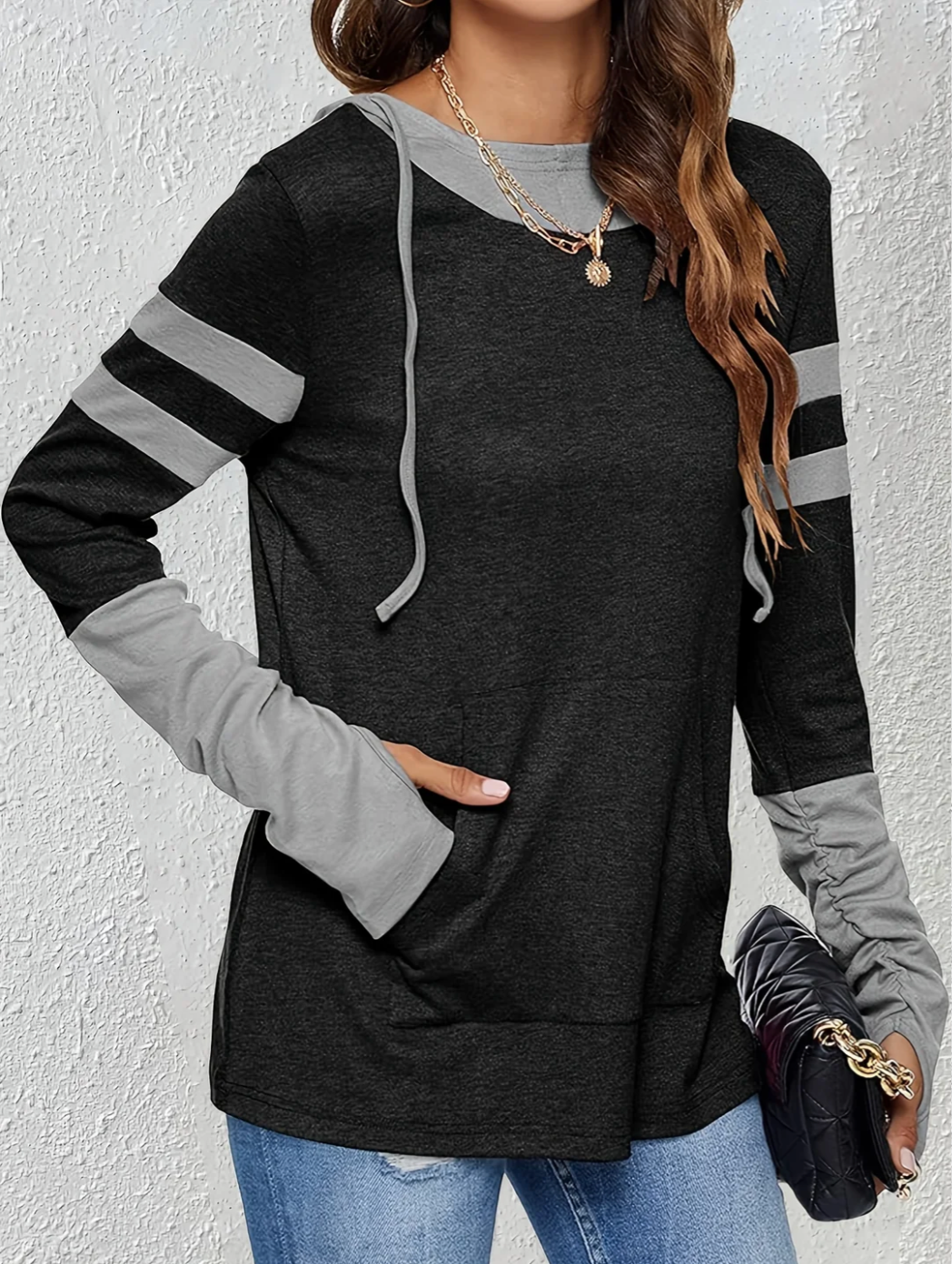 Greta | Women's Hoodie with Thumbholes – Colour Block Hoodie