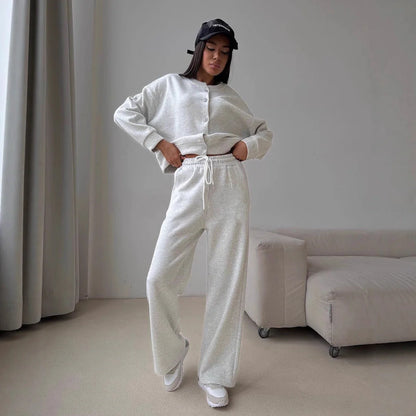 Elena | Elegant Loungewear Set with Button Placket & Elastic Pants