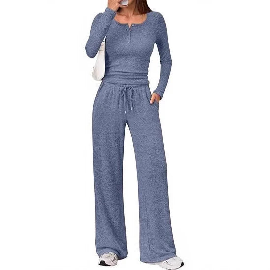 Willow | Chic Loungewear Set with Button Top & Wide Pants