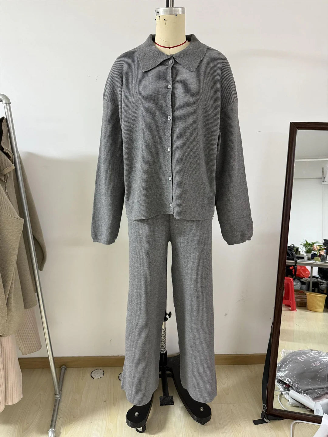 Isla | Relaxed Knit Set with Modern Collar
