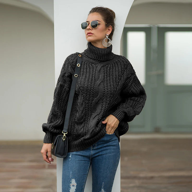 Genevieve – Women's Rose Chunky High-Neck Cable Knit Jumper