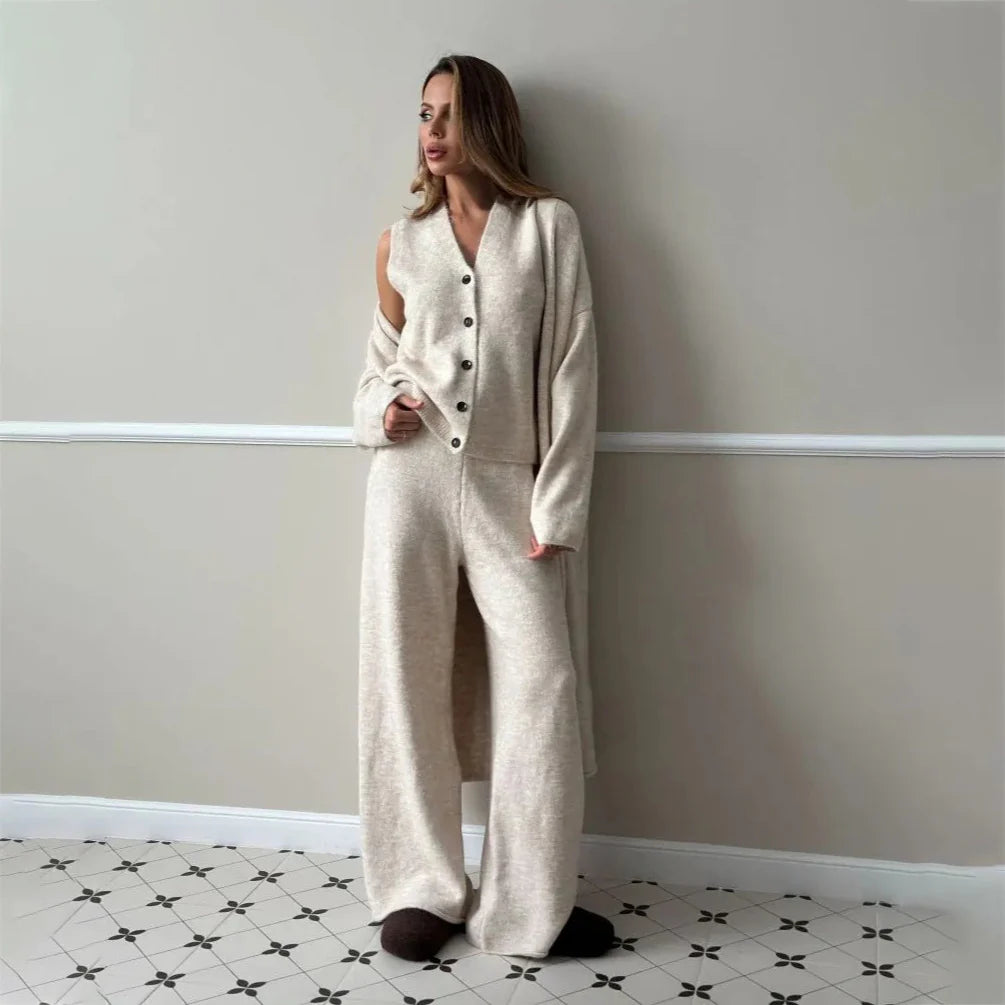 Freya | Elegant Cardigan Set with Wide Leg Pants