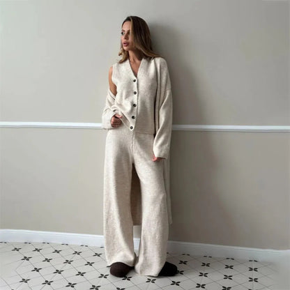 Freya | Elegant Cardigan Set with Wide Leg Pants