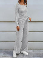 Willow | Chic Loungewear Set with Button Top & Wide Pants