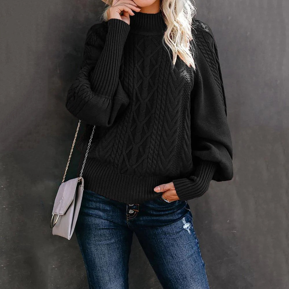 Sage | Textured Knit Sweater with High Collar