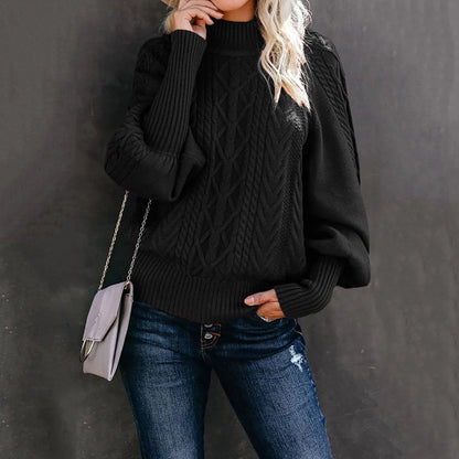 Sage | Textured Knit Sweater with High Collar
