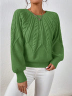 Wilhelmina – Women's Khaki Wide-Sleeve Cable Knit Jumper