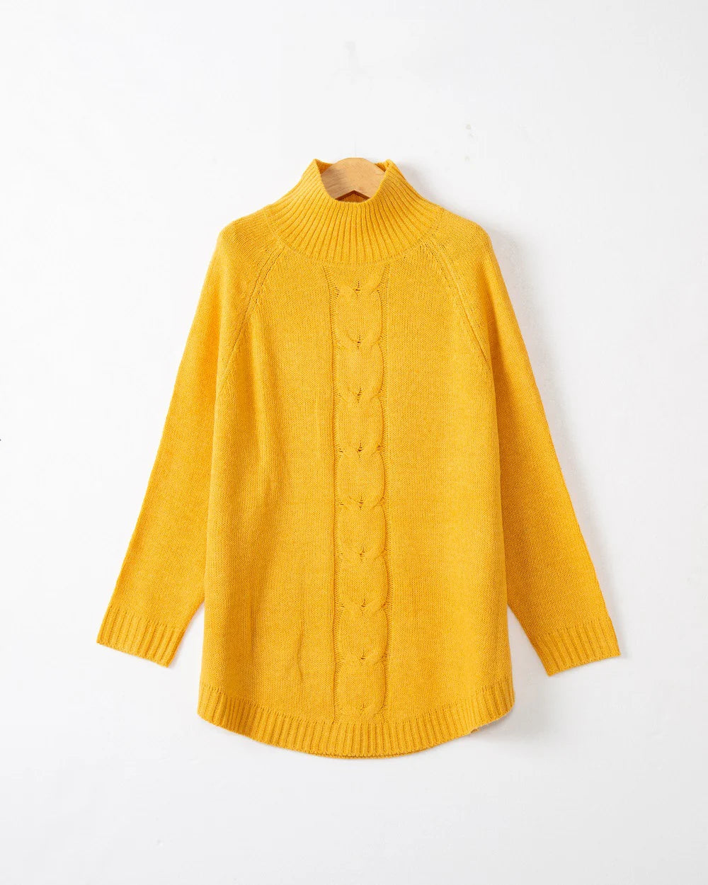 Cordelia – Women's Yellow High-Neck Cable Knit Jumper
