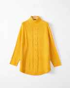Cordelia – Women's Yellow High-Neck Cable Knit Jumper