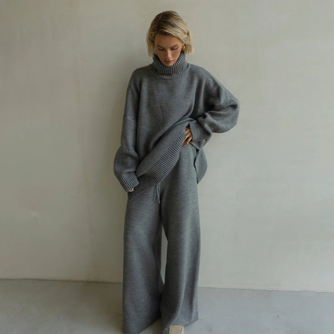 Astrid | Oversized Knit Set with High Collar & Wide Legs