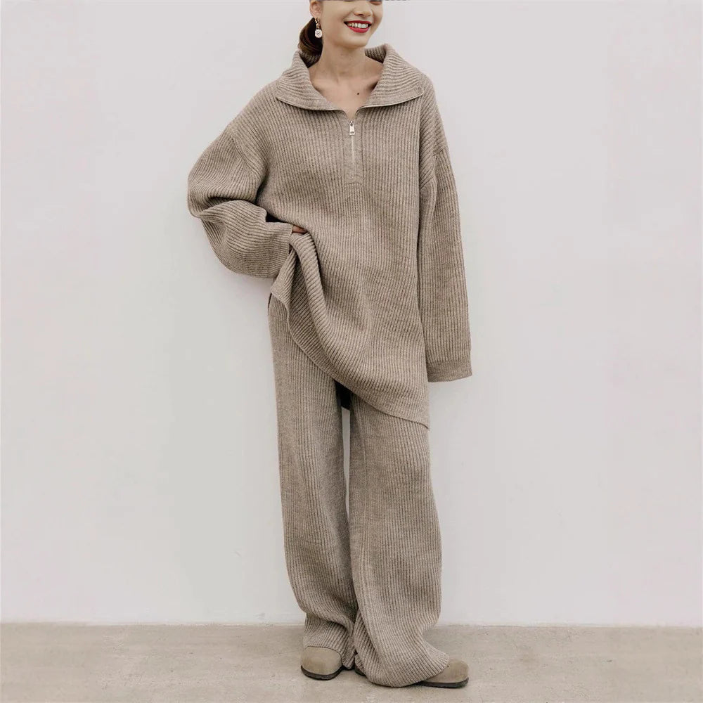 Odette | Knit Set with High Collar & Zip Detail