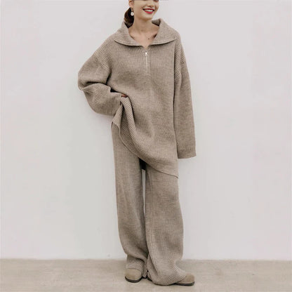 Odette | Knit Set with High Collar & Zip Detail